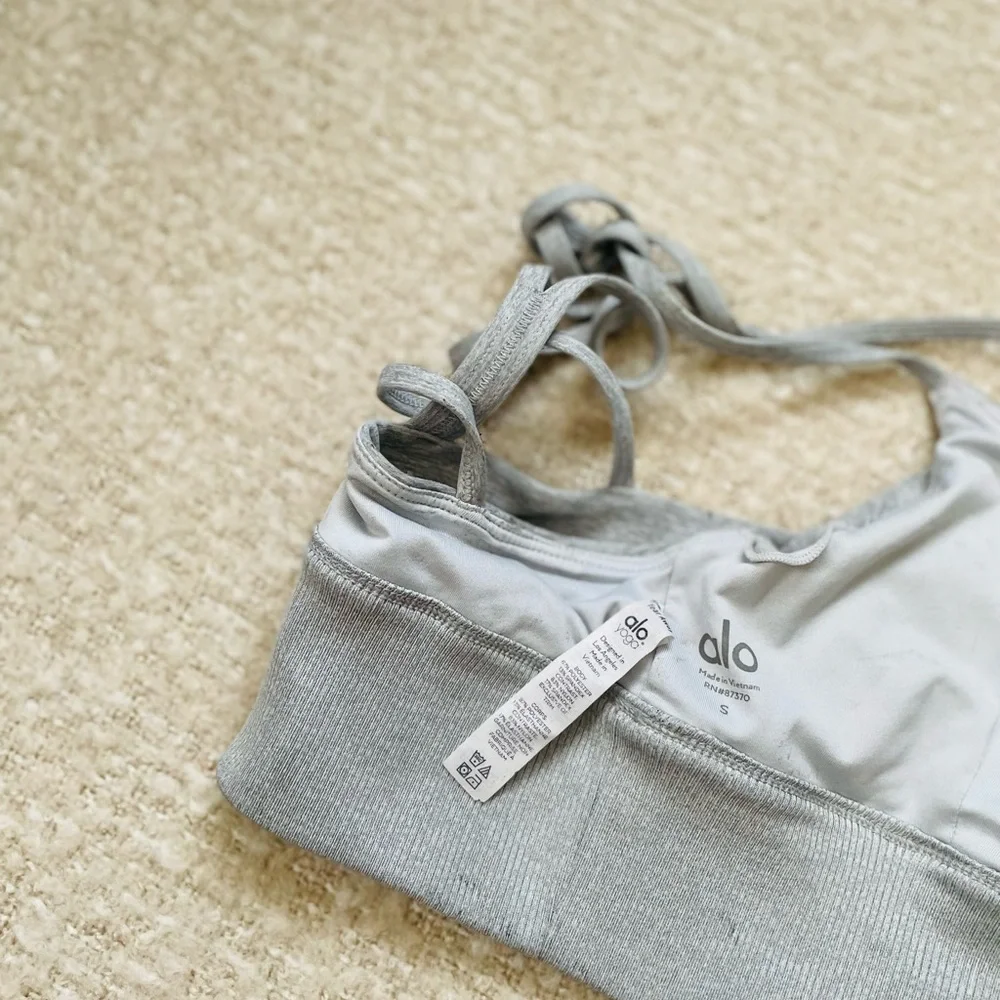 ALO Yoga Light Gray Ribbed V-Neck Bralette